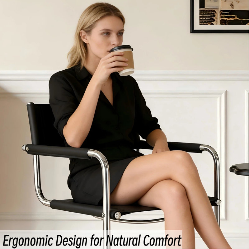 Ivy Bronx Momei Saddle Leather Accent Armchair with Stainless